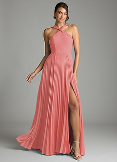 Azazie Afra Abiti da Damigella Abito A-Line in Chiffon Plissettato Corallo image1