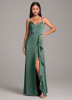 Azazie Naeem Bridesmaid Dresses Eucalyptus A-Line Stretch Satin Dress image4