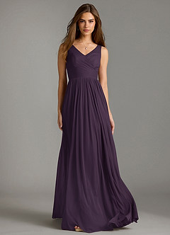Azazie Keyla Bridesmaid Dresses Plum A-Line Pleated Mesh Dress image5