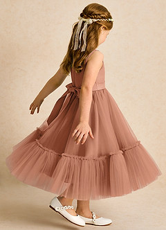 Azazie Miracle Robe Demoiselle D'honneur Fillette Robe Trapèze en Mat Satiné Arc Bronze image5