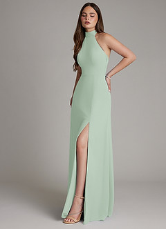 Azazie Myra Robes de demoiselle d'honneur Robe Trapèze en Mousseline de soie Col Haut Agave image6