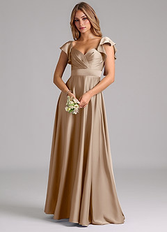 Azazie Leilani Brautjungfernkleider A-Linie Gestreift Stretch-Satin Kleid Taupe image7