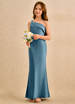 Azazie Almond Girls Formal Flower Girl Klänningar Klä Tubklänning i Stretch Satin Ena axeln image3