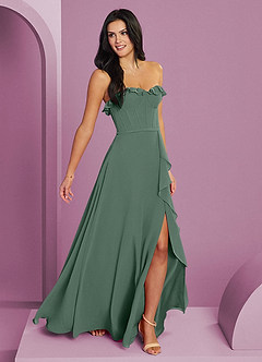 Barbie ♥ Azazie Brautjungfernkleider A-Linie Herzausschnitt Chiffon Kleid Eukalyptus image4