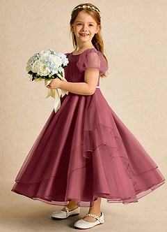 Azazie Duckie Blumenmädchenkleider Ballkleid Plissee Tüll Kleid Merlot image4