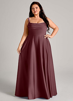 Azazie Shaude Bridesmaid Dresses Sangria A-Line Pleated Stretch Satin Dress image12