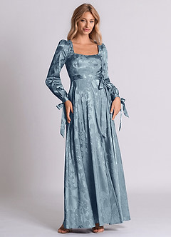 Azazie Leonia 신부 들러리 드레스 A라인 긴팔 자카드 바닥 길이 드레스 image3