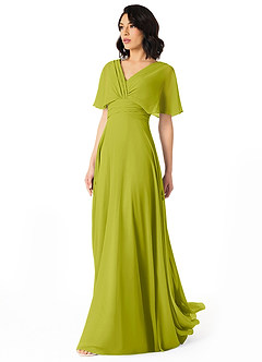 Azazie Pamela Bridesmaid Dresses Lemongrass A-Line V-Neck Pleated Chiffon Dress image3