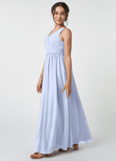 Azazie Kora Junior Ice A-Line Pleated Chiffon Dress image3