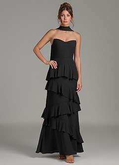Azazie Imani Bridesmaid Dresses Black A-Line Ruched Chiffon Dress image5
