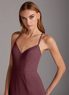 Azazie Manila Bridesmaid Dresses Sangria Sheath V-Neck Chiffon Dress image6