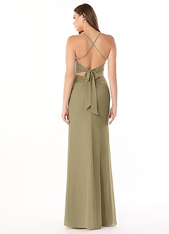 Azazie Aribella Bridesmaid Dresses Moss Green Sheath Ruched Chiffon Dress image2