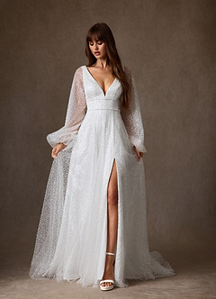 Azazie Gaia Abiti da Sposa Abito A-Line in Perline con Scollo a V Bianco Diamante image7