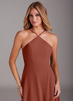 Azazie Bailey Bridesmaid Dresses Auburn A-Line Halter Side Slit Chiffon Dress image7
