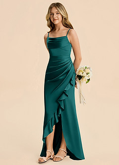 Azazie Mia Junior Peacock Mermaid Pleated Stretch Satin Dress image4