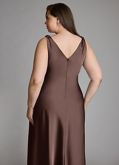 Azazie Nerine Bridesmaid Dresses Ganache A-Line Pleated Stretch Satin Dress image12
