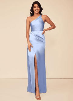 Azazie Maron Robes de demoiselle d'honneur Robe Trapèze en Satin extensible Epaule unique Eis image1