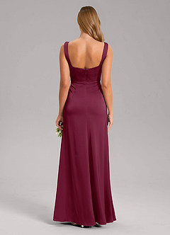 Azazie Frostine Brautjungfernkleider A-Linie Schleifen Stretch-Satin Kleid Maulbeerrot image2
