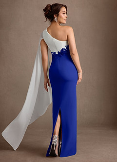 Azazie Alexandra vestidos de madre de la novia Vestido Azul Real de Crepé elástico de Corte Recto con Un hombro image3