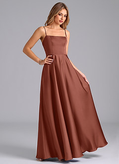 Azazie Elita Brautjungfernkleider A-Linie Plissee Stretch-Satin Kleid Rotbraun image3