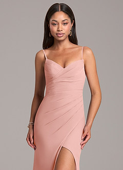 Azazie Yola Bridesmaid Dresses Rosette Sheath Pleated Chiffon Convertible Dress image2