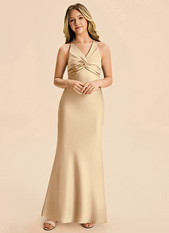 Azazie Hati Junior Champagne Mermaid Stretch Satin Dress image3