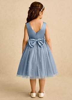 Azazie Bell Jurken voor bloemenmeisjes Baljurk Jurk van Tule Boog Stoffig Blauw image5