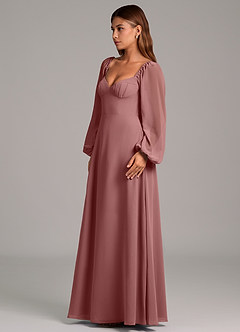 Azazie Annistyn 신부 들러리 드레스 A라인 긴팔 쉬폰 바닥 길이 드레스 image6