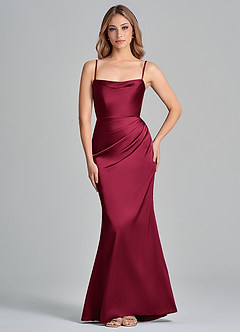 Azazie Olea 신부 들러리 드레스 인어 스트랩리스 스트레치 새틴 바닥 길이 드레스 image6