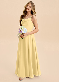 Azazie Gia Junior A-Linie Plissee Chiffon Kleid Butter image7