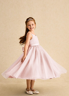 Azazie Patootie Flower Girl Dresses Blushing Pink A-Line Spaghetti Strap Tulle Dress image3