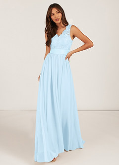 Azazie Gertrude Abiti da Damigella Abito A-Line in Chiffon Pizzo Azzurro image1
