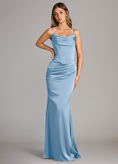 Azazie Sorrel Bridesmaid Dresses Powder Blue Mermaid Strapless Stretch Satin Convertible Dress image7