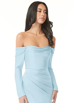 Azazie Hallie Bridesmaid Dresses Sky Blue Sheath Off-The-Shoulder Long Sleeve Stretch Satin Convertible Dress image1
