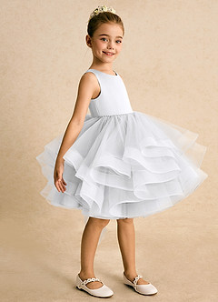 Azazie Tinie Flower Girl Dresses White Ball-Gown Bow Tulle Dress image4