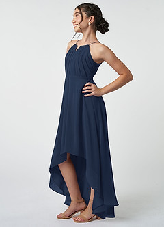 Azazie Oaklynn Junior Dark Navy A-Line Pleated Chiffon Dress image4