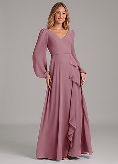 Azazie Simone Bridesmaid Dresses Vintage Mauve A-Line Long Sleeve Chiffon Dress image4