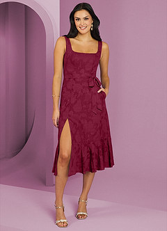 Barbie ♥ Azazie Bridesmaid Dresses Burgundy A-Line with Pockets Floral Burnout Dress image1