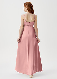 Azazie Kaylee Junior Rosette A-Line with Belt Stretch Satin Dress image2
