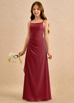 Azazie Cannoli Girls Formal Flower Girl Dresses Pomegranate A-Line Pleated Chiffon Dress image3