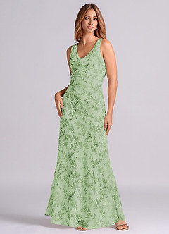 Azazie Rylina Bridesmaid Dresses Green Fern Floral Mermaid Pleated Chiffon Dress image1