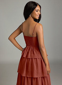 Azazie Kaiden Brautjungfernkleider A-Linie Herzausschnitt Chiffon Kleid Rotbraun image7