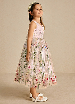 Azazie Arianna Flower Girl Dresses Blushing Pink A-Line Lace Tulle Dress image3