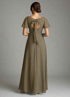 Azazie Kimber Vestidos de damas de honor Vestido de Verde Sauce de Gasa de Corte en A con Manga volante image3