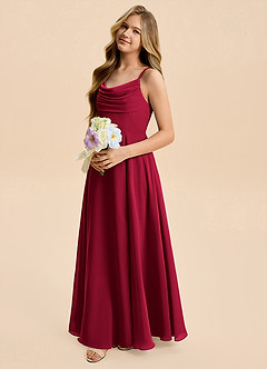 Azazie Gia Junior Burgundy A-Line Pleated Chiffon Dress image7