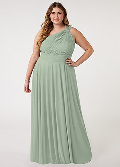 Azazie Charlize Bridesmaid Dresses Dusty Sage A-Line One Shoulder Mesh Dress image6
