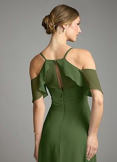 Azazie Dakota Bridesmaid Dresses Olive A-Line V-Neck Pleated Chiffon Dress image6