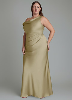 Azazie Emerson Bridesmaid Dresses Moss Green Mermaid Off the Shoulder Stretch Satin Dress image11