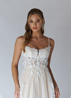 Azazie Alondra Wedding Dresses Diamond White Champagne A-Line Lace Tulle Dress image5