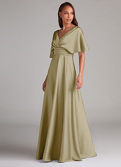 Azazie Pamela Bridesmaid Dresses Moss Green A-Line Pleated Stretch Satin Dress image4